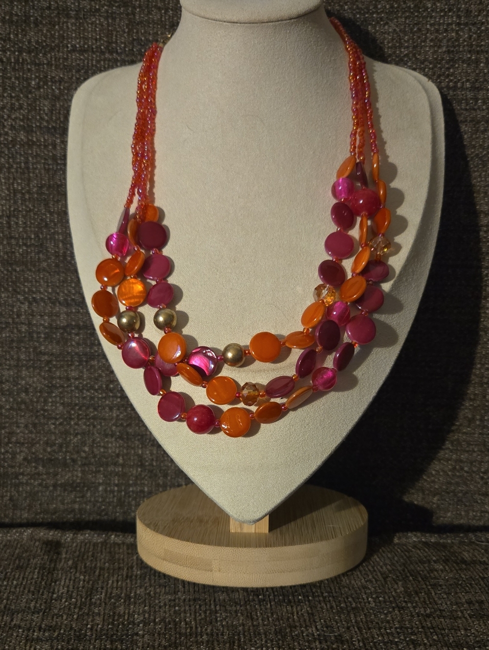 Vintage Bright Erica Lyons Multi-Strand Pink & Orange Statement Necklace💫